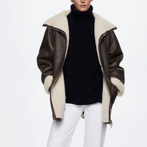Mango Shearling Leather Jacket